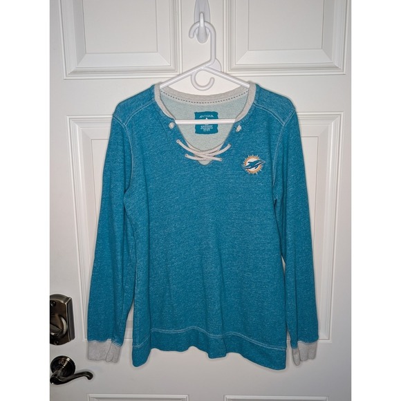 Antigua Miami Dolphins NFL Sweatshirt Women's Large Lace Up Pullover Cotton EUC - Picture 3 of 9